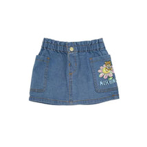 Moschino Baby - Girls Denim Stretch Skirt Bear Flower Sequin, Baby Blue Image 1