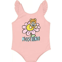 Moschino Baby - Girls Ruffle Swimsuit With Bear Logo Flower Print, Sugarrose Image 1