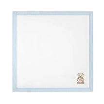 Moschino Baby - Popeline Striped Blanket With Bear Embroidery, Light Blue Image 1