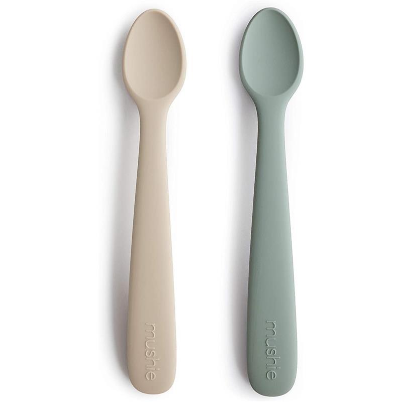 Mushie - 2Pk Silicone Feeding Spoons, Cambridge Blue/Shifting Sand