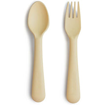 Mushie Silicone Dinnerware Fork & Spoon Set - Pale Daffodil Image 1
