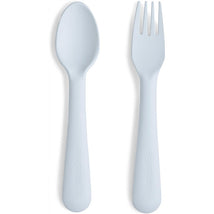 Mushie Silicone Dinnerware Fork & Spoon Set - Powder Blue Image 1