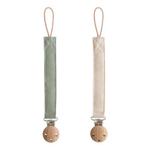 Mushie Linen Pacifier Clip 2-Pack - Olive/Shifting Sand Image 1