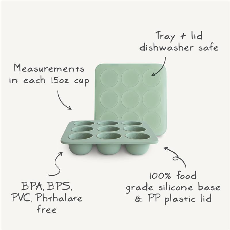 Mushie - Silicone Baby Food Freezer Tray with Lid, 9 Cups 1.5oz, Cambridge Blue Image 4