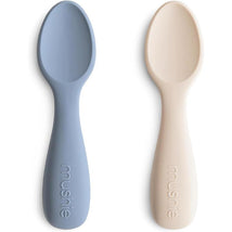 Mushie - Silicone Toddler Starter Spoons, 2 Pack, Tradewinds/Shifting Sand Image 1