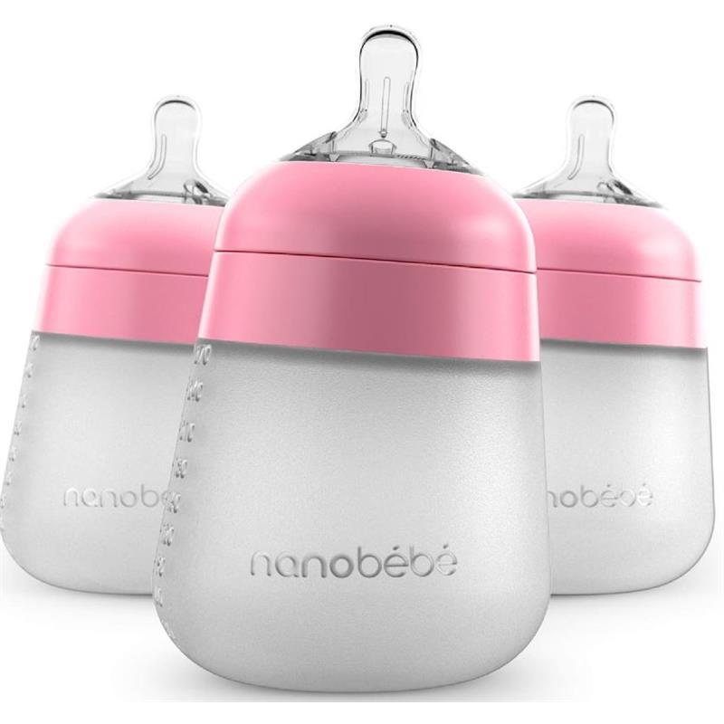 Nanobebe - 3Pk Silicone Baby Bottle Pink, 9Oz