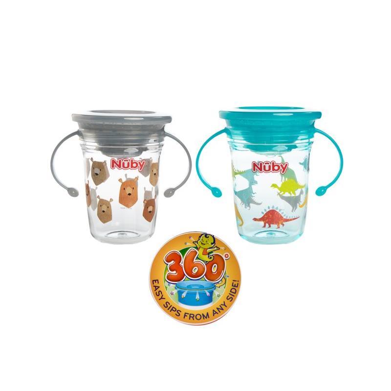 Nuby No Spill Edge 360 10 oz Cup with Silicone Rim, 2 Pack
