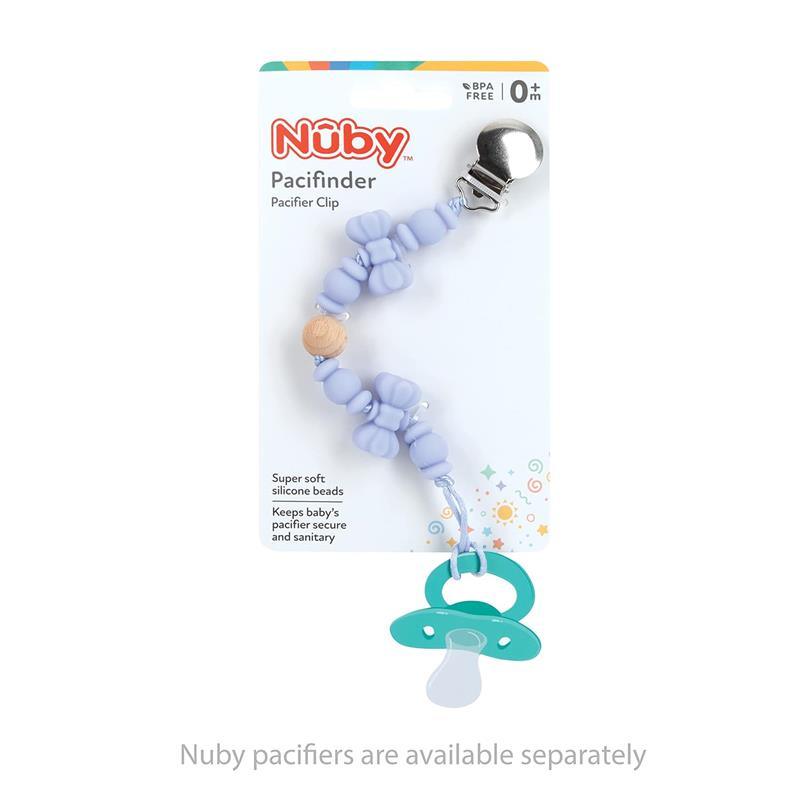 Nuby - Silicone/Wood Beaded Pacifier Clip Holder With Stainless Steel Clip, Bowtie Image 2