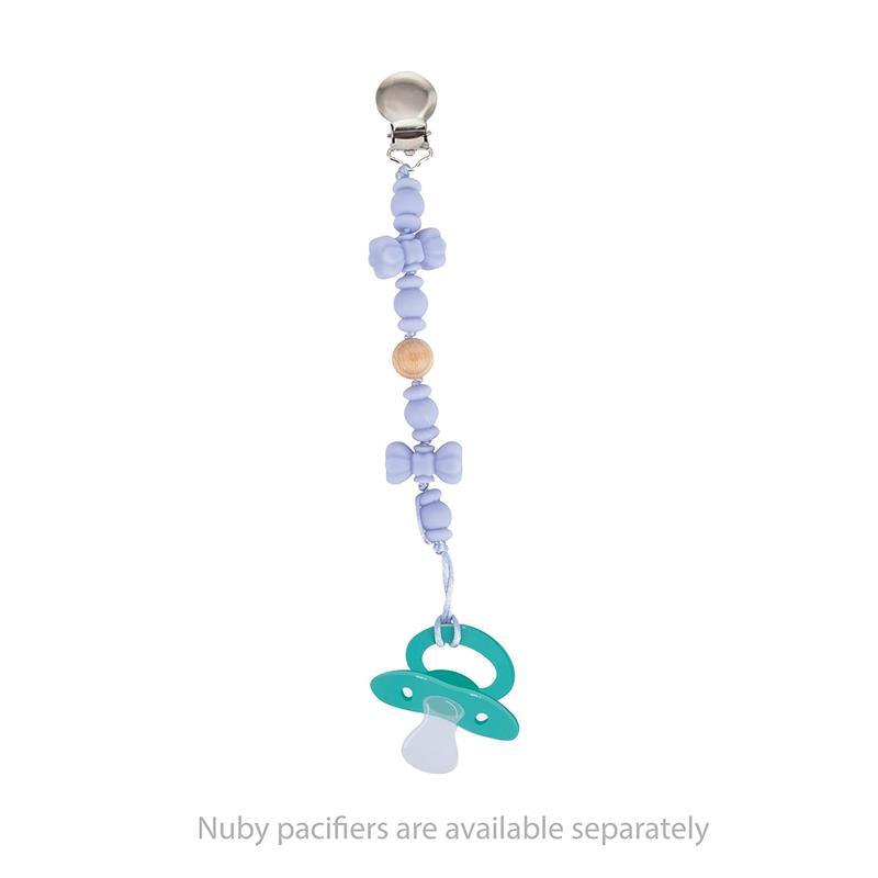 Nuby - Silicone/Wood Beaded Pacifier Clip Holder With Stainless Steel Clip, Bowtie Image 4