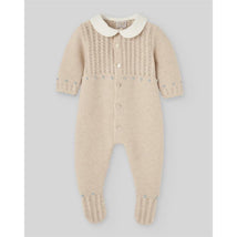 Paz Rodriguez - Knit Newborn Romper Alegria, Light Brown/Chalk Blue Image 1