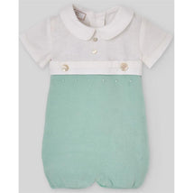 Paz Rodriguez Knit Newborn Romper Cauce, White/Sky Blue Image 1
