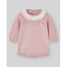 Paz Rodriguez Knit Newborn Romper Val, Powder Pink/Light Brown Image 1