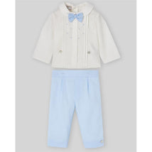 Paz Rodriguez Set Woven Newborn Blouse + Trousers Fogar, Cream/Light Blue Image 1