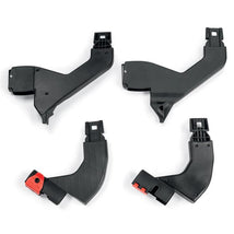 Upper and lower adapters for Peg-Perego Ypsi/Z4 double stroller, featuring four distinct black plastic components.