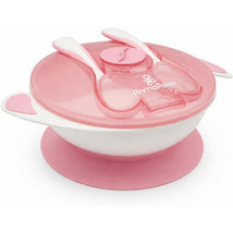 Primo Passi Baby Suction Bowl with Lid, Fork & Spoon Set, Light Pink Image 1
