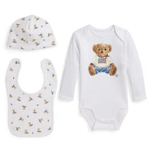 Ralph Lauren Baby - 3Pk Long-Sleeve Interlock Novelty Bear Graphic Bodysuit, Hat, Bib Mult Image 1