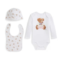 Ralph Lauren Baby - 3Pk Long-Sleeve Interlock Novelty Bear Graphic Bodysuit, Hat & Bib Image 1