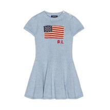Ralph Lauren Baby Short-Sleeve Combed Cotton Flag Sweater Dreshort Sleeve, Heather Blue Image 1