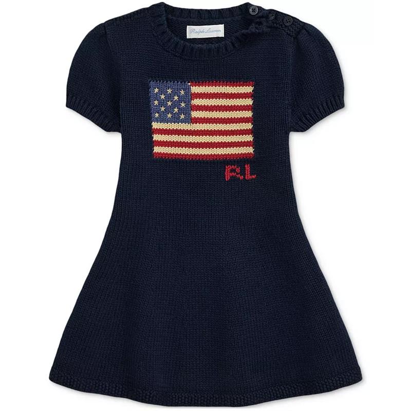 Ralph Lauren Baby - Short-Sleeve Combed Cotton Flag Sweater Dress Ralph Lauren Baby - Short-Sleeve Combed Cotton Flag Sweater Dress