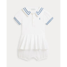 Ralph Lauren Short-Sleeve Stretch Mesh Sailor Peplum Bubble Shortall, White Image 1