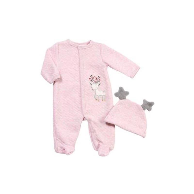 Rene Rofe - 2Pk Baby Girl Deer Sleeper with Hat Set, Light Pink