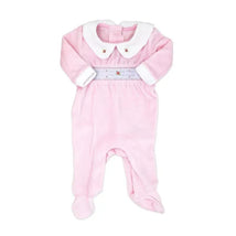 Rose Textile - Baby Girls Smocking Floral Velour Coverall Image 1