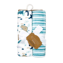 Rose Textiles - 2Pk Flannel Fleece Blanket Teal Dinos Image 1