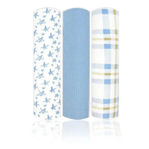 Rose Textiles - 3 Pk Knit Swaddles, Blue Plaid Image 1