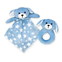 Rose Textiles - Nunu With Ring Rattle, Blue Dog Image 1
