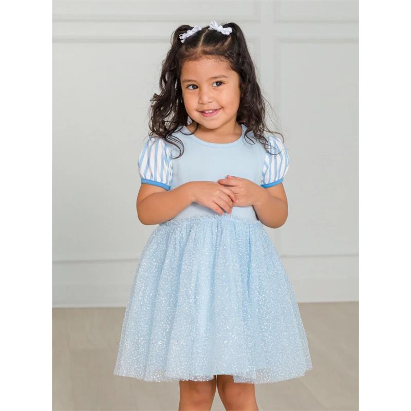 Rufflebutts - Baby Girl Short Sleeve Princess Bow Twirl Dress Crystal Blue Princess | MacroBaby Rufflebutts - Baby Girl Short Sleeve Princess Bow Twirl Dress Crystal Blue Princess | MacroBaby