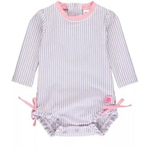 Rufflebutts - Baby Girls Lavender Seersucker Long Sleeve One Piece Rash Guard, Purple Image 1