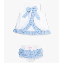 Rufflebutts - Baby Girls White & Light Blue Swing Top & Bloomer Set White Image 1