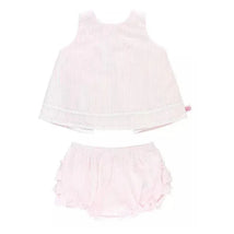 RuffleButts - Girls Pink Seersucker Ric Rac Swing Top & Bloomer Set Image 1