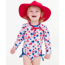Rufflebutts - Shimmer Star-Spangled Long Sleeve One Piece Rash Guard White With Stars Image 2