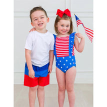 Rufflebutts - Shimmer Stars & Stripes Pinafore One Piece Image 1