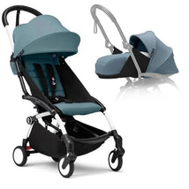 Stokke - Yoyo° Stroller Bundle, Black And White Frame | Aqua 6+ Color Pack | Aqua Newborn Pack Image 1