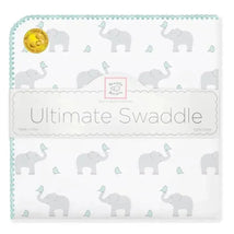 Swaddle Designs - Ultimate Swaddle Blanket, Elephant & Chickies, Seacrystal Image 1