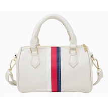 Tiny Treats - Leather Striped Duffle Handbag | White Image 1