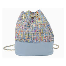 Tiny Treats - Tweed Drawstring Backpack Bag, Blue Image 1