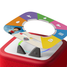 Tonies PAW Patrol Adventure Bay Rescue Heroes Tonieplay Story Game accessory on a red Toniebox with colorful interactive play disc.