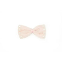 Wee Ones Med Velvet Bowtie Light Pink & Pearls Image 1