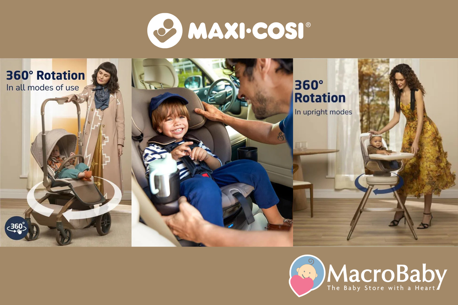Maxi-Cosi 360° rotating baby stroller, car seat & high chair for moms and babies