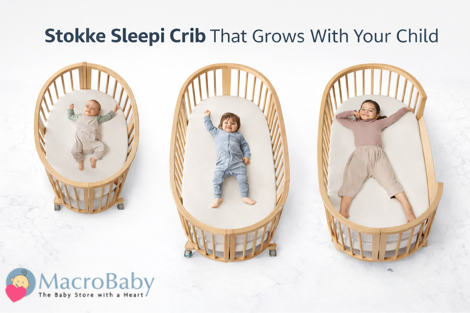 Stokke Sleepi Crib growing with baby, toddler, child — safe, adjustable nursery furniture for newborns to kids