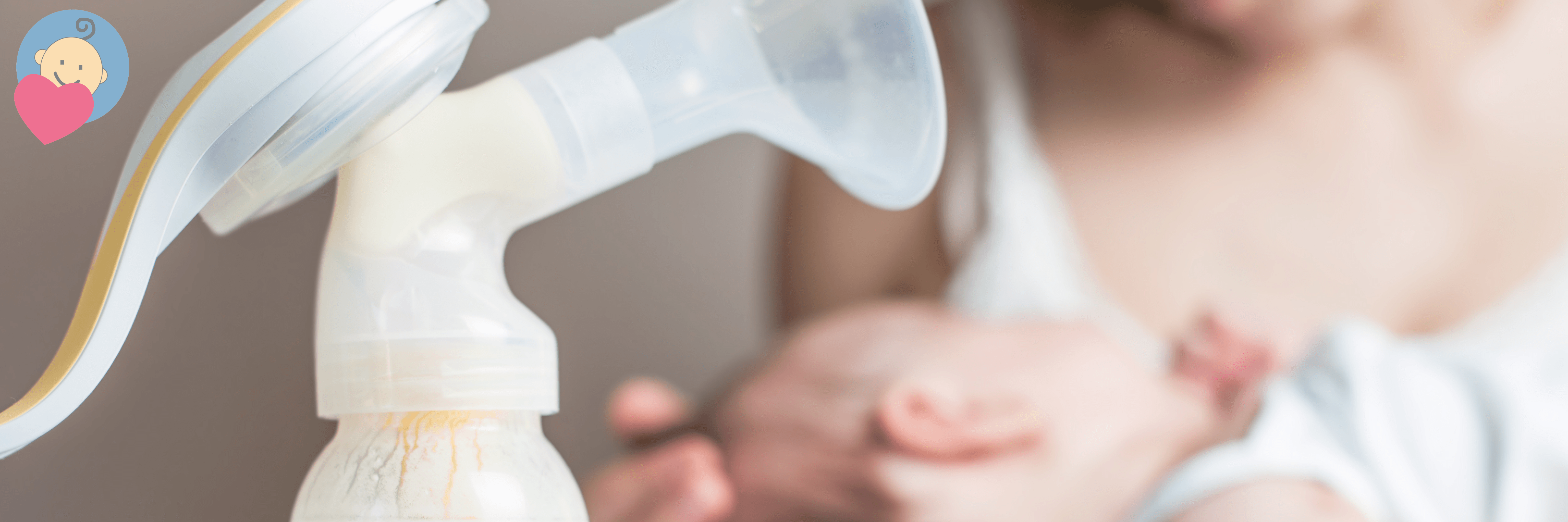 Breast pump collecting milk with mom holding baby, ideal for breastfeeding support and baby care essentials.