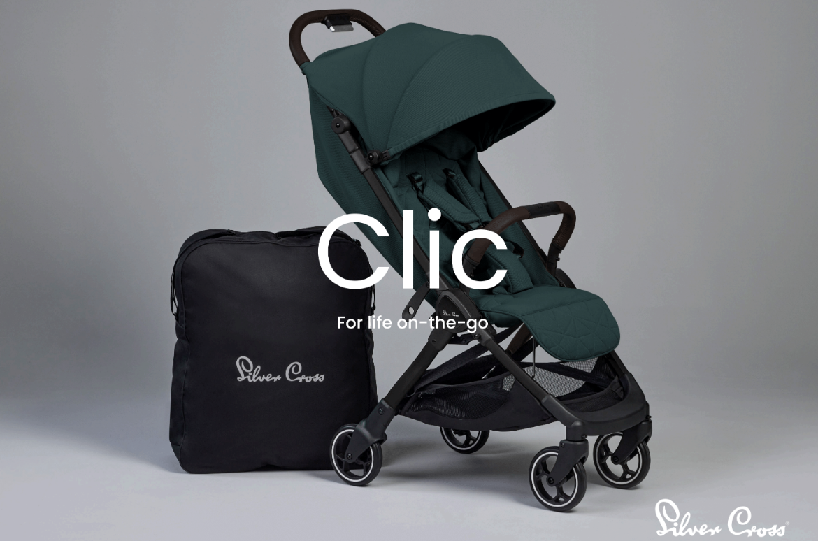 Silver Cross Clic stroller in green with carry bag, compact design for on-the-go parents