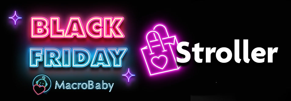 Black Friday stroller sale neon sign with shopping bag icon