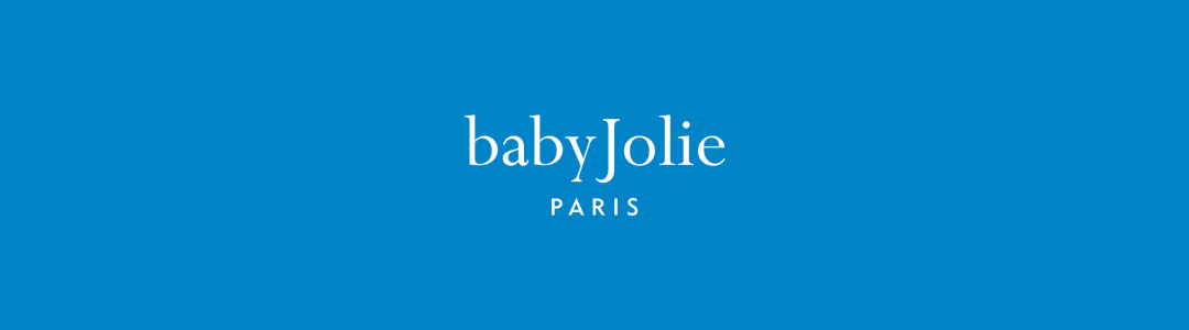 A solid blue square graphic with the white text 'babyJolie PARIS' centered on it.