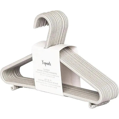 15-pack of speckled gray baby wheat straw hangers with a curved design and a central label.