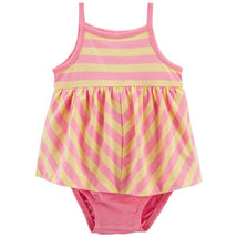 Carters - Baby Girl Striped Sunsuit, Pink/Yellow Image 1