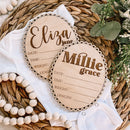 Custom Scalloped Edge Hello World Birth Stat Sign - Cursive